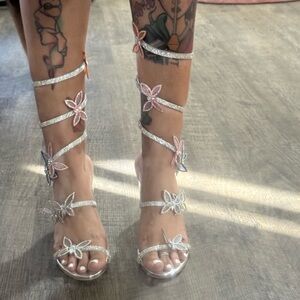 Elegant Silver butterfly Strappy Heels